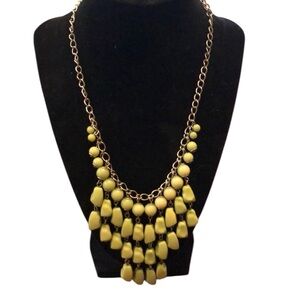 17” silver tone green bead necklace. Choker style.